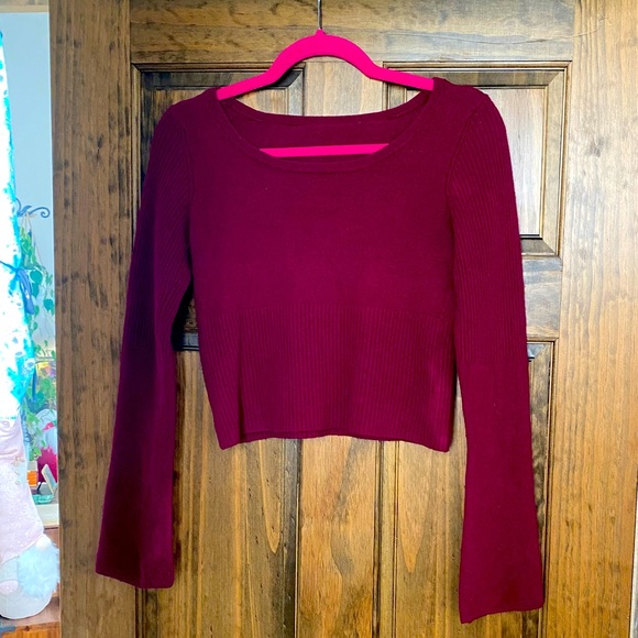 Sweaters - Burgundy Cropped Bell Sleeve Sweater